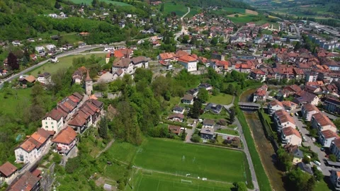 Aerial panoramic view of the old town Avenches Stock Footage 309058468