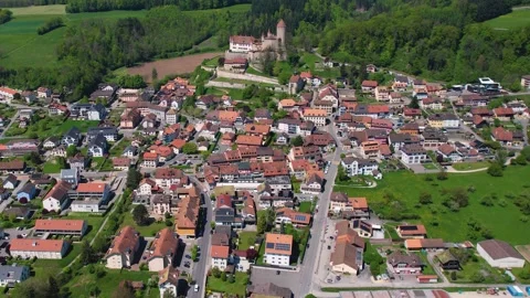 Aerial panoramic view of the old town Lucens Vidéo 309058556