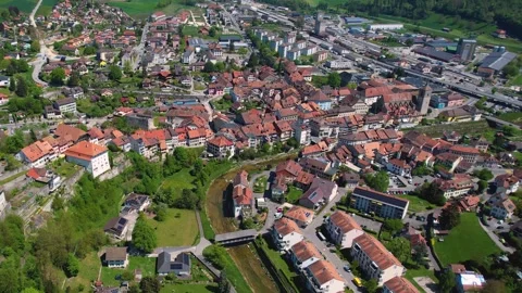 Aerial panoramic view of the old town Avenches Vídeos de archivo 309059195