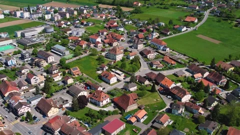 Aerial panoramic view of the old town city Domdidier Stock Footage 309059610