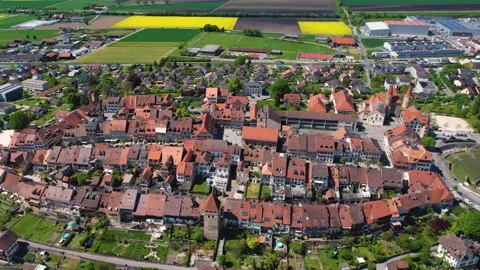 Aerial panoramic view of the old town Avenches Видео 309060328