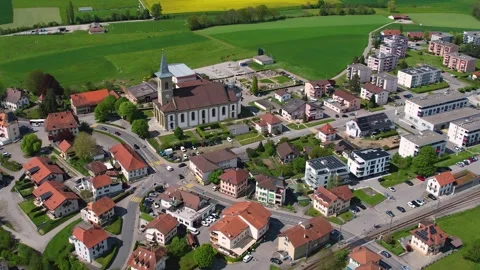 Aerial panoramic view of the old town city Belfaux Video stock 309060971