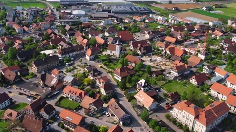 Aerial panoramic view of the old town city Kerzers Stock Footage 309061739