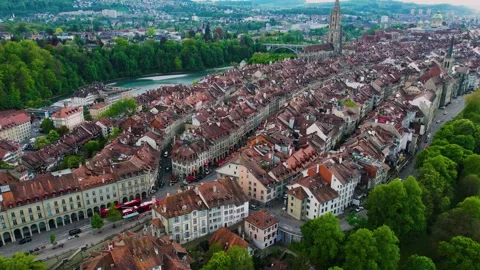Aerial panoramic view of the old town city Bern Stock Footage 309061799