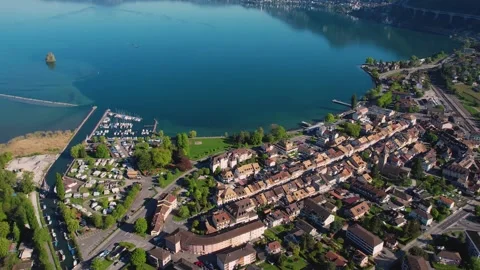 Aerial panoramic view of the old town city Villeneuve Vidéo 309078332