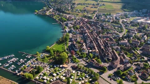 Aerial panoramic view of the old town city Villeneuve Видео 309078386