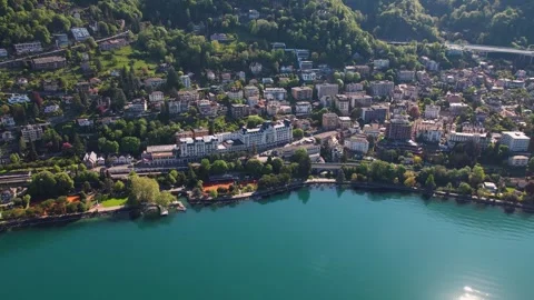 Aerial panoramic view of the old town city Veytaux Видео 309078701