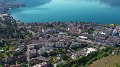 Aerial panoramic view of the old town city Clarens Stock Footage 309078947