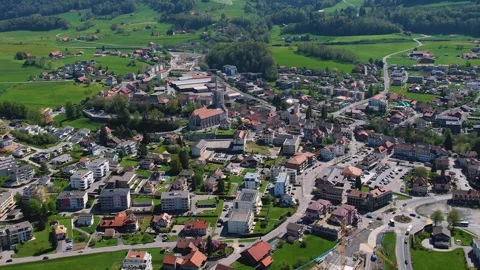 Aerial panoramic view of the old town city Châtel-Saint-Denis 库存影片 309079158