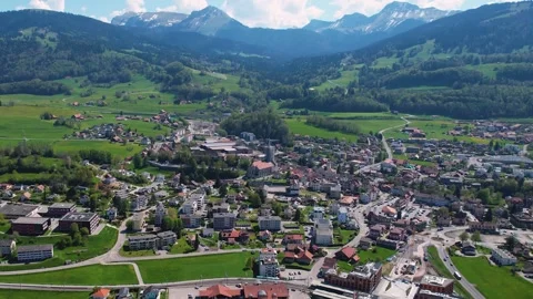 Aerial panoramic view of the old town city Châtel-Saint-Denis 库存影片 309079160