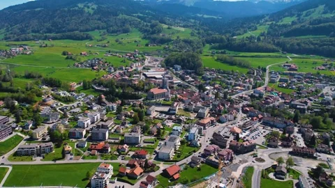 Aerial panoramic view of the old town city Châtel-Saint-Denis 動画素材 309079191