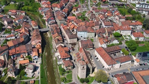 Aerial panoramic view of the old town Avenches Stock Footage 309080265
