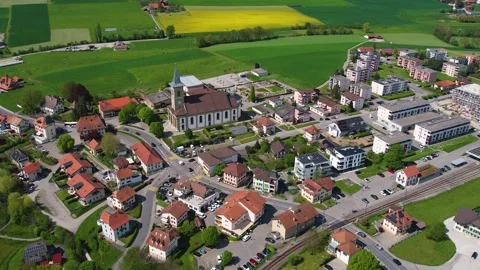 Aerial panoramic view of the old town city Belfaux Видео 309081054