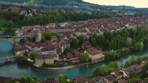  Aerial panoramic view of the old town city bern Stock Footage 309081581
