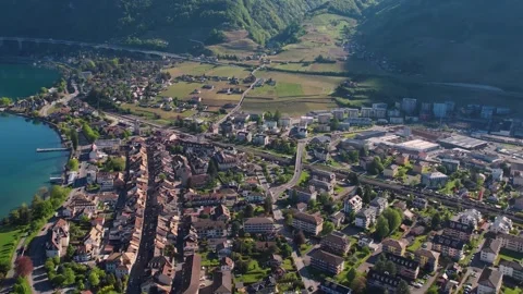 Aerial panoramic view of the old town city Villeneuve Видео 309084066