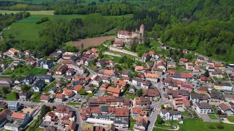 Aerial panoramic view of the old town Lucens 库存影片 309084771