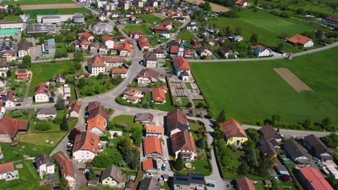 Aerial panoramic view of the old town city Domdidier Stock-Footage 309084938