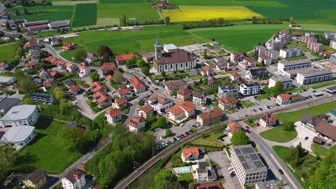 Aerial panoramic view of the old town city Belfaux Stock Footage 309085098