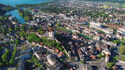 Aerial panoramic view of the old town city Thun Vídeos de archivo 309125661