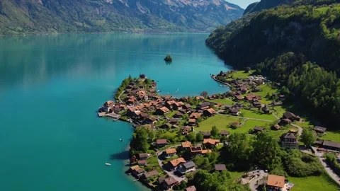 Aerial panoramic view of the old town city Iseltwald Stock Footage 309126338