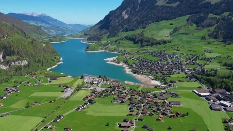 Aerial panoramic view of the old town city Lungern Stock Footage 309126356