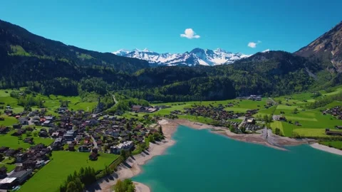 Aerial panoramic view of the old town city Lungern Stock Footage 309126476