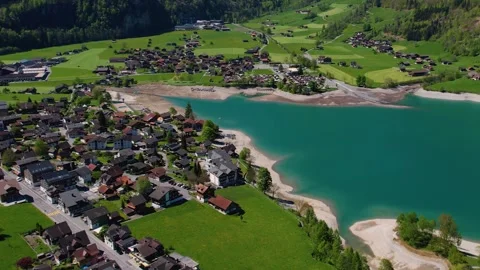 Aerial panoramic view of the old town city Lungern Stock Footage 309126525