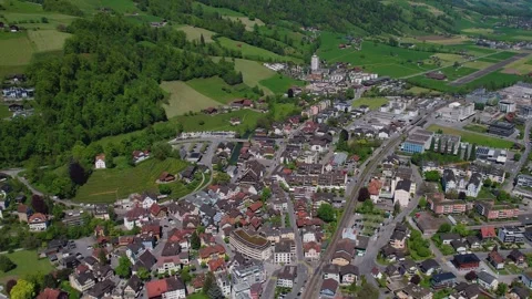 Aerial panoramic view of the old town city Sarnen Stock Footage 309126675