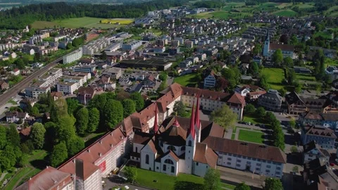 Aerial panoramic view of the old town city Muri Stock Footage 309127601