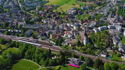 Aerial panoramic view of the old town city Cham Stock Footage 309127643