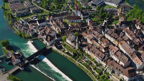 Aerial panoramic view of the old town city Bremgarten Stock Footage 309127863