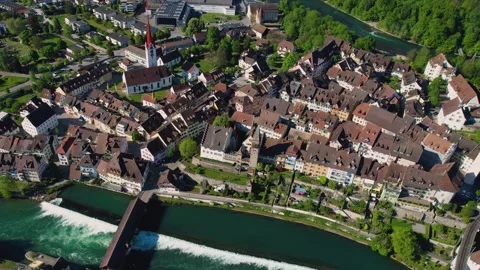 Aerial panoramic view of the old town city Bremgarten 库存影片 309127943