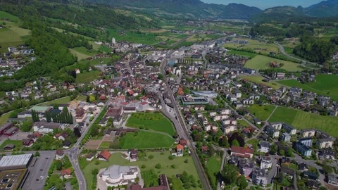 Aerial panoramic view of the old town city Sarnen Видео 309130766