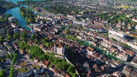 Aerial panoramic view of the old town city Thun 库存影片 309133386