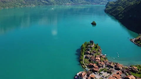 Aerial panoramic view of the old town Iseltwald Stock Footage 309133563