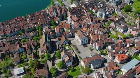 Aerial panoramic view of the old town city zug Stock Footage 309133732