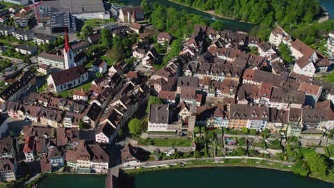 Aerial panoramic view of the old town city Bremgarten Vídeos de archivo 309135152