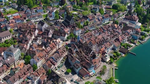 Aerial panoramic view of the old town city Zug Stockbeeldmateriaal 309135217
