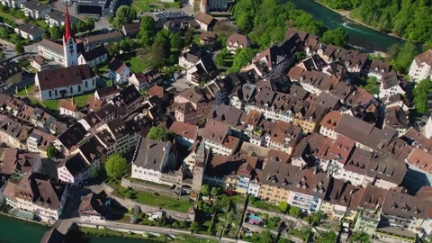 Aerial panoramic view of the old town city Bremgarten Видео 309135297