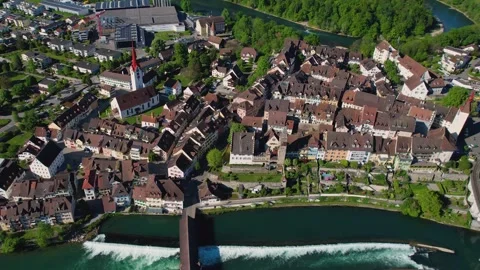 Aerial panoramic view of the old town city Bremgarten Stock Footage 309135338