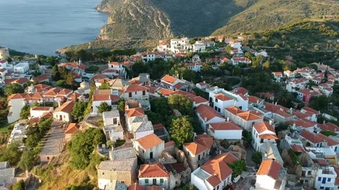 Aerial panoramic view over Chora the old Village of Alonnisos, Greece 動画素材 163375705