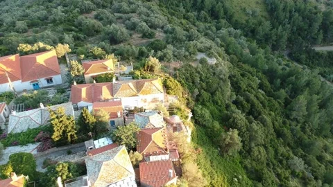 Aerial panoramic view over Chora the old Village of Alonnisos, Greece 動画素材 163376618