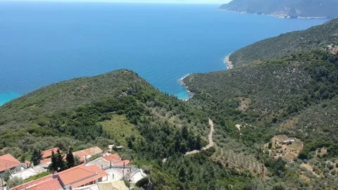 Aerial panoramic view over Chora the old Village of Alonnisos, Greece 動画素材 163393946