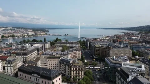 Aerial panoramic view over Geneva city in Switzerland Stock Footage 249909745