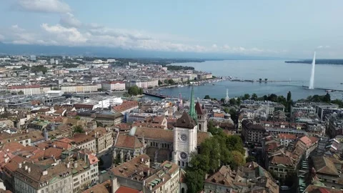 Aerial panoramic view over Geneva city in Switzerland Stock Footage 249911554
