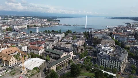 Aerial panoramic view over Geneva city in Switzerland Stock Footage 249911641