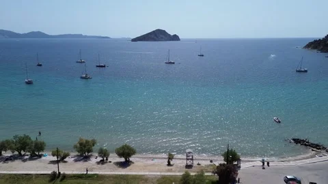 Aerial panoramic view over Keri beach in Zakynthos island, Greece 库存影片 279570554