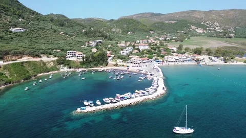 Aerial panoramic view over Keri beach in Zakynthos island, Greece. 스톡 동영상 280014166