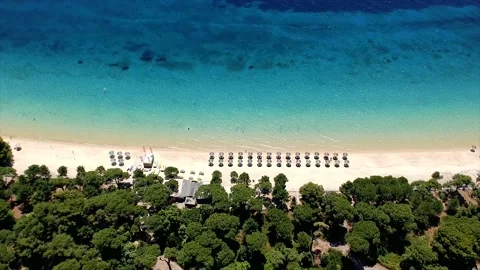 Aerial panoramic view over koukounaries beach, Skiathos island, Greece Stock Footage 137070241