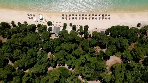 Aerial panoramic view over koukounaries beach, Skiathos island, Greece Stock Footage 137070630